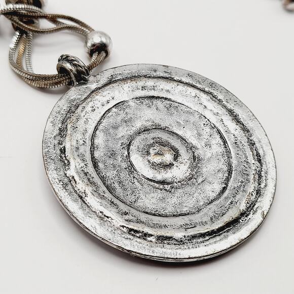 Chico’s Silver Tone Snake Chain Necklace w/ Large Pendant & Rhinestone Charms - Picture 10 of 10